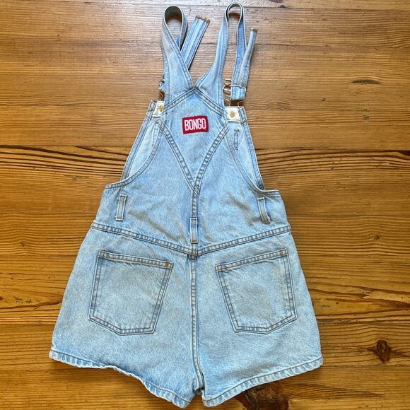 Bongo vintage 90s light wash denim overall shorts SIZE M - Picture 6 of 6